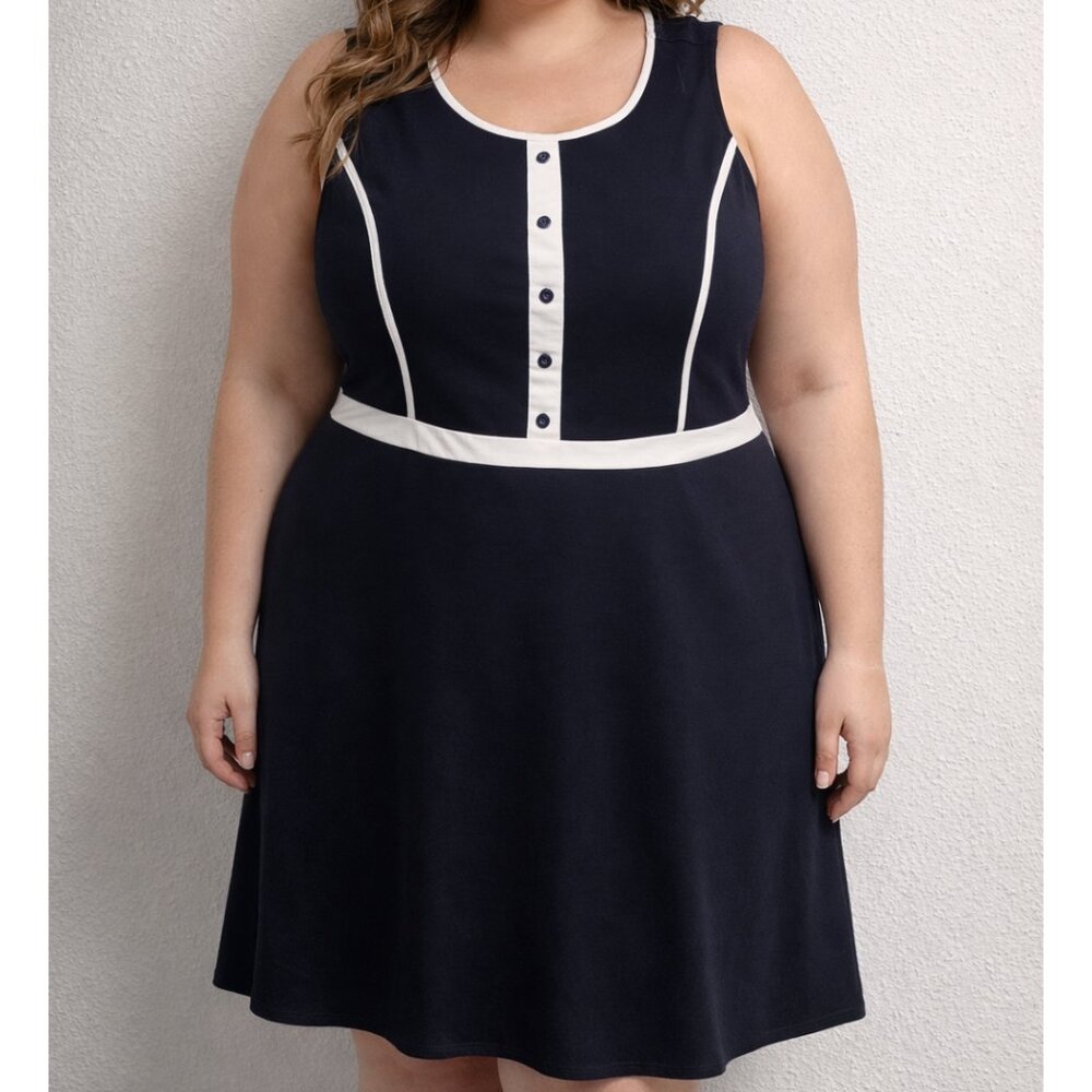 ModCloth | Vintage Retro Swing Navy Stretch Midi Dress 1X